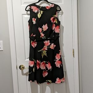 Floral Print Fit and Flare Dress with Belt